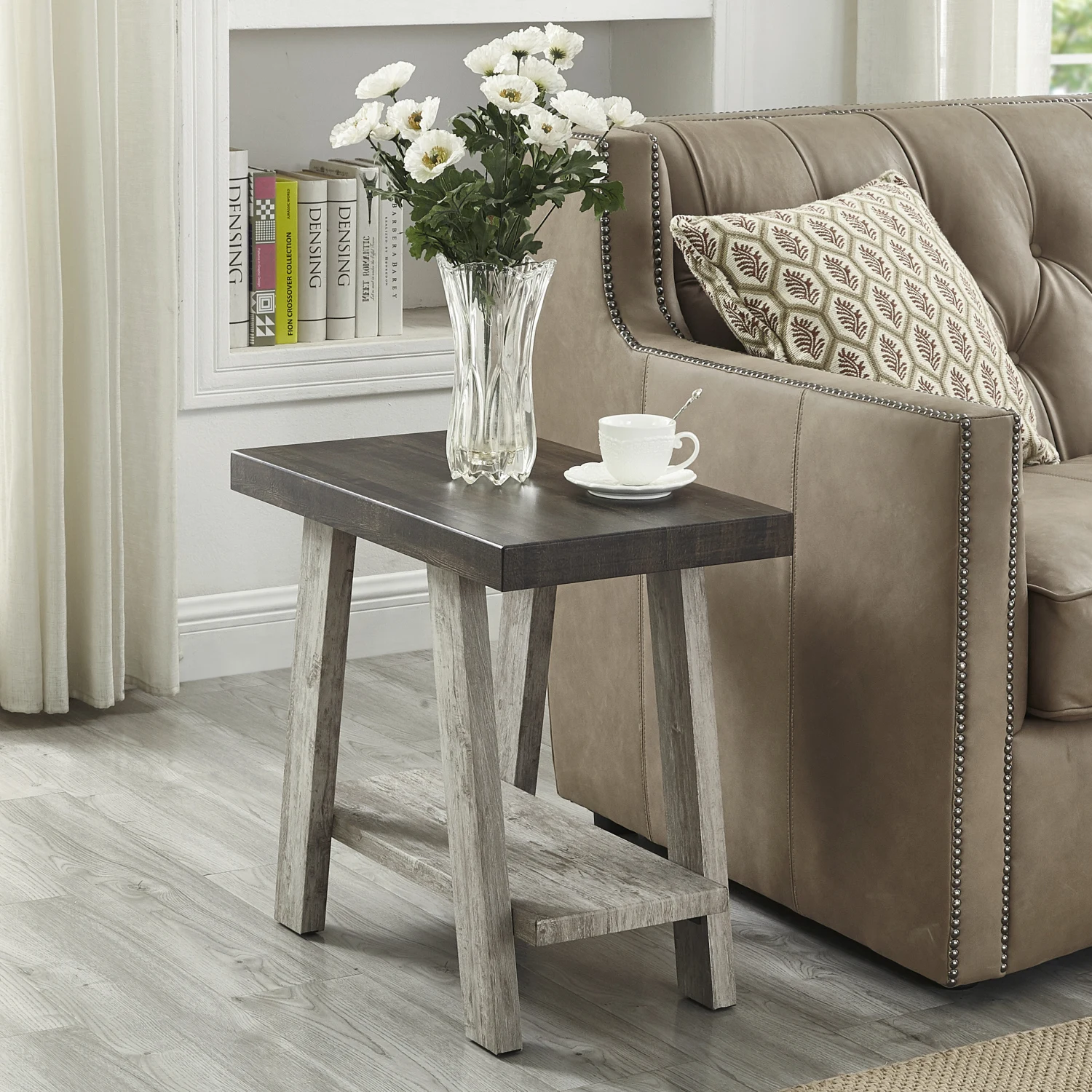 

Contemporary Athens Weathered Walnut and Gray Two-Tone Wood Shelf Side Table with Sleek Design and Modern Appeal for Stylish Hom