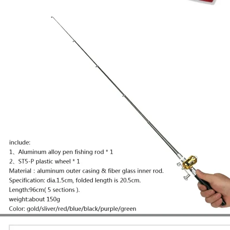 20cm Portable Pocket Telescopic Mini Fishing Pole Pen Shape Folded Fishing Rod With Reel Wheel Portable Mini Rod fishing rod