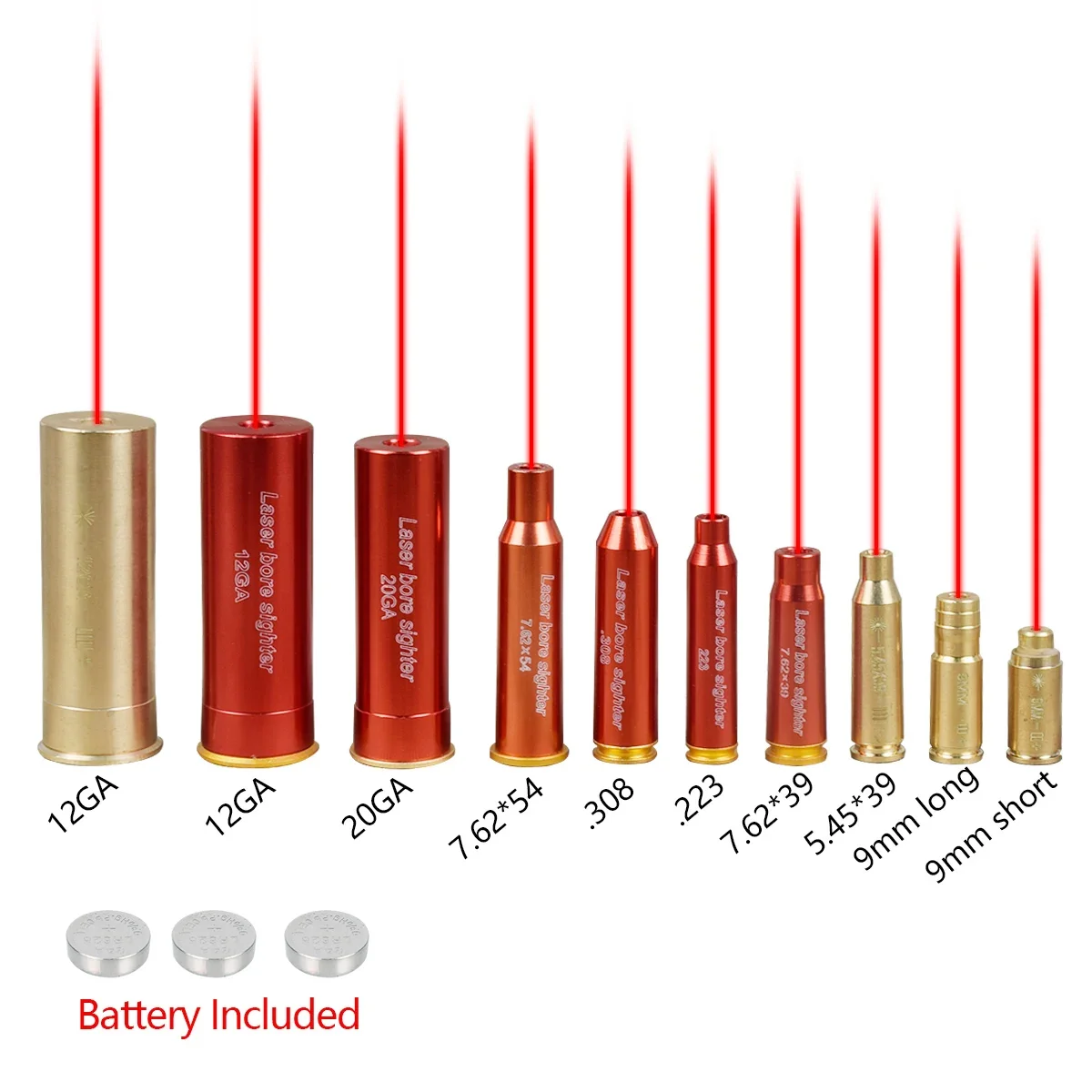 Laser Bore Sight Brass Boresight CAL Cartridge Bore Sighter For Scope Hunting .223 .308 9MM 7.62x39 7.62X54 12GA Gauge
