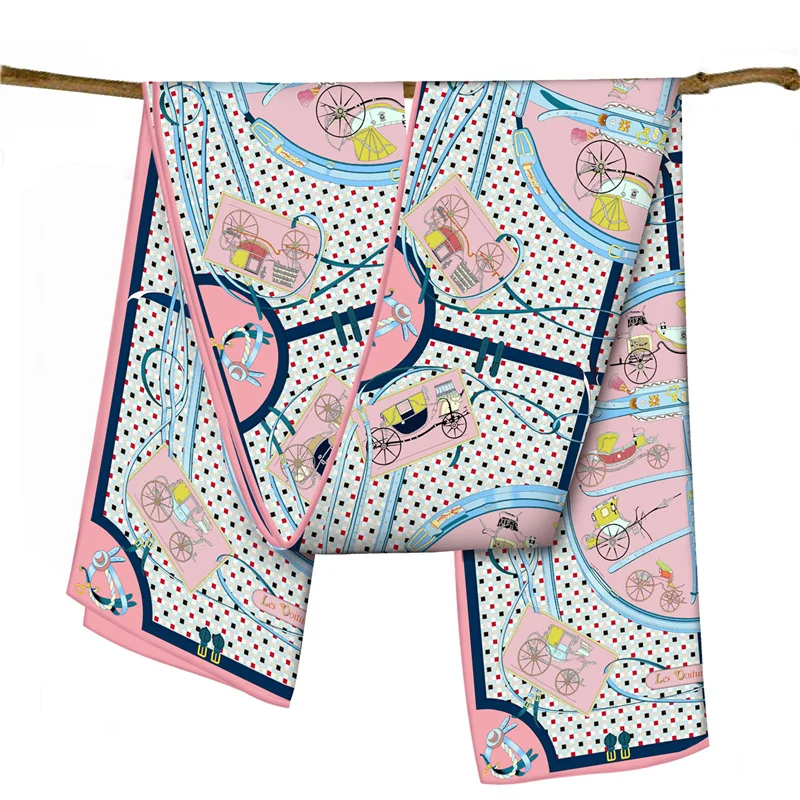 Pobing Twill Seiden schal Frauen Poncho Pferde kutsche gedruckt lange Schals Wraps Bandana großen Schal gerollte Hijabs weibliche Foulards