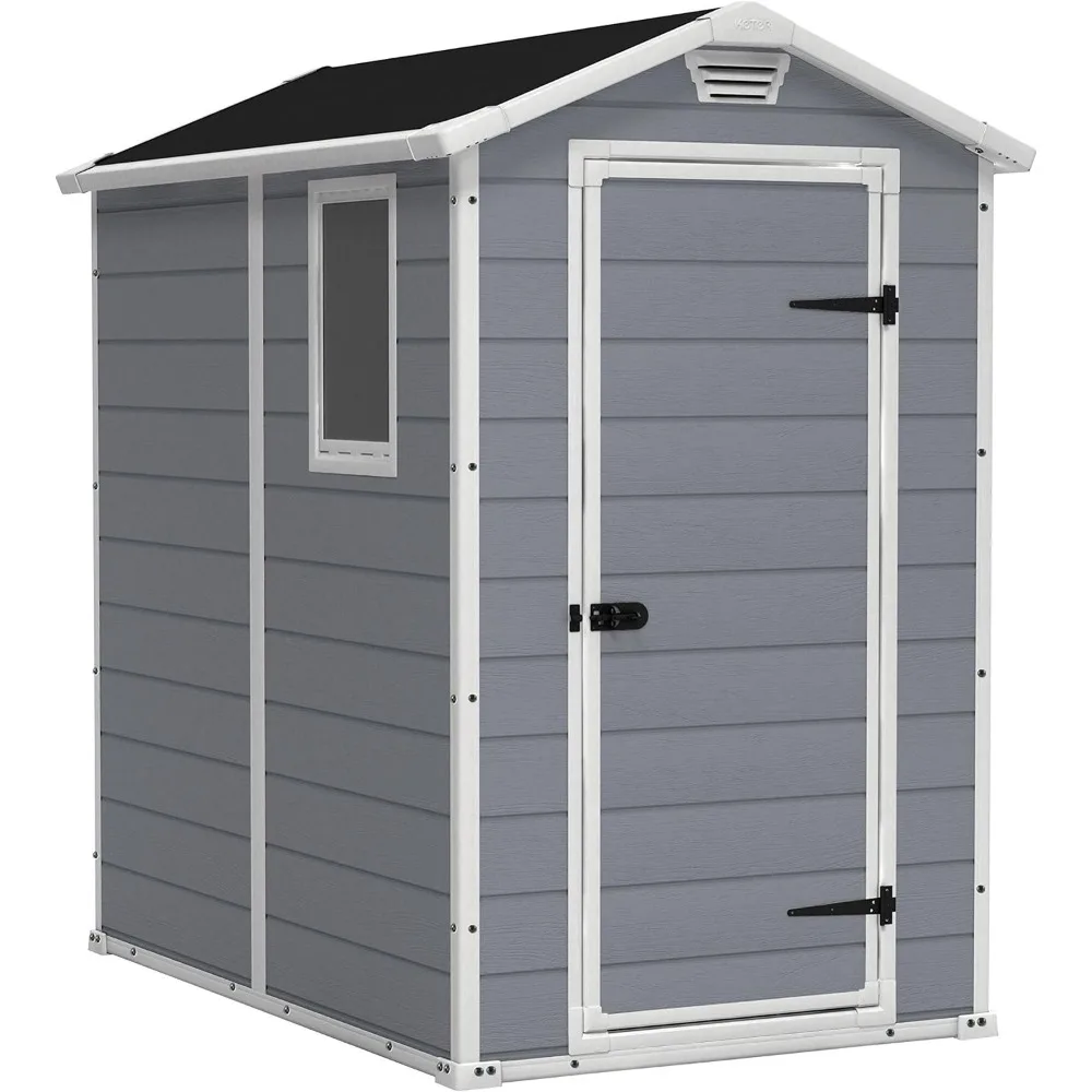 

Keter Manor 4x6 Resin Outdoor Storage Shed Kit-Perfect to Store Patio Furniture, Garden Tools Bike Accessories, Grey & White