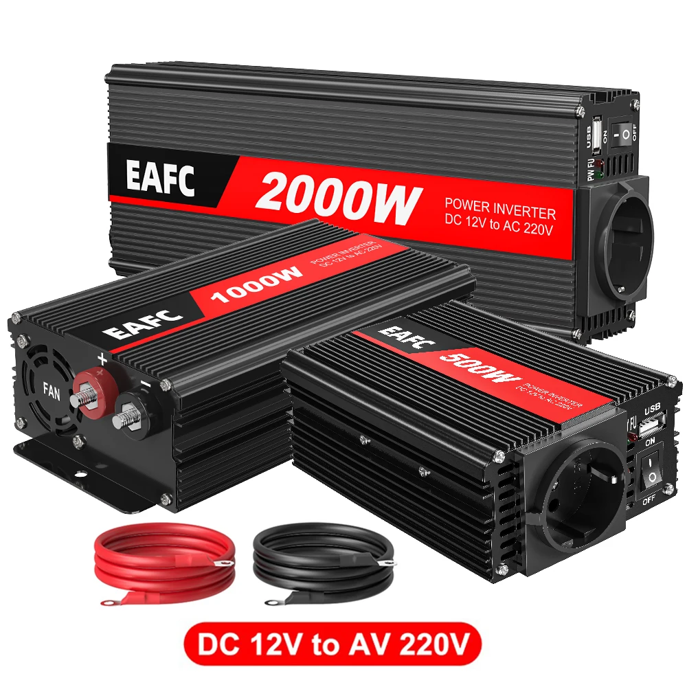 Inverter per Auto 500W-2000W Potenza di Picco, Convertitore a Onda Sinusoidale Modificata DC 12V-220V AC 50Hz, Trasformatore di Tensione con Presa EU