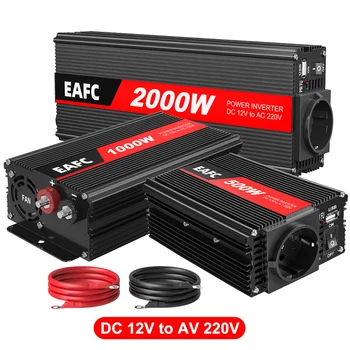Inverter per Auto 500W-2000W Potenza di Picco, Convertitore a Onda Sinusoidale Modificata DC 12V-220V AC 50Hz, Trasformatore di Tensione con Presa EU