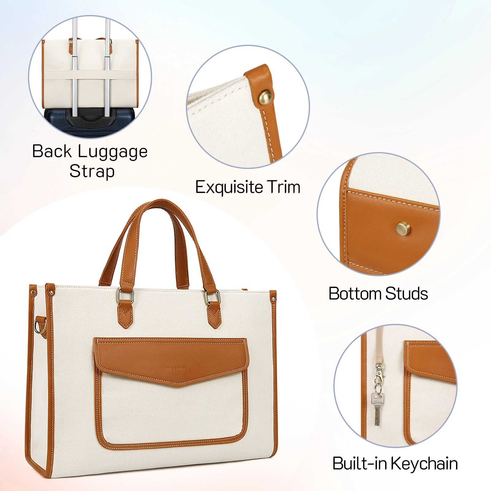 Missnine 2PC Set Women\\\'s Tote Bag 15.6 Inch Canvas Laptop Bag 2
