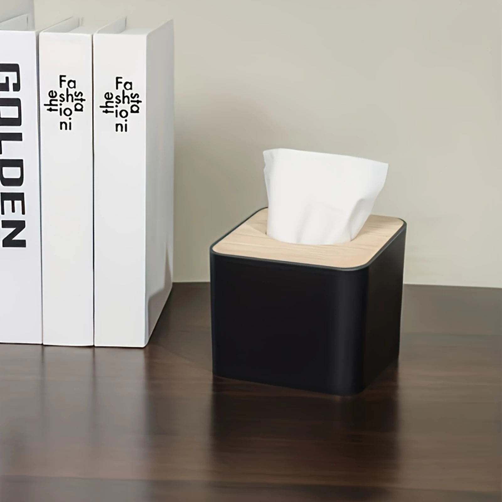 1pc/2pcs-Nordic Style Plastic Tissue Box with Wooden Cover - Paper Box for Restaurants and Rooms - Tissue Storage 3