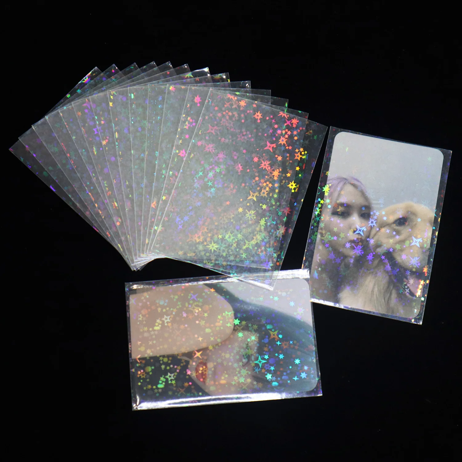 100ct Little Star Laser Flashing Holographic KPOP Card Sleeves Card Shield HOLO MTG CARDS Protector Foil Protect Holder sharkbang 50pcs lot holo card sleeves 61x91mm 20c macaron color kpop holder for postcards films game cards photocard protector