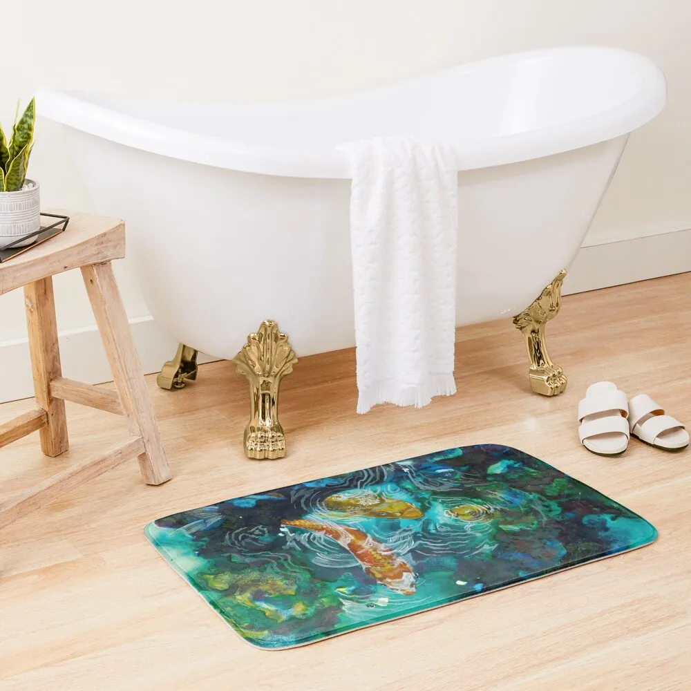 

Koi Pond Bath Mat Water Absorbent Kitchen Carpet For Toilet Mat