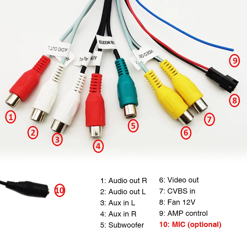 Cavo RCA A 20 Pin Per Autoradio | Prolunga Ingresso/Uscita Stereo Con Microfono Esterno | 18,5 Cm - 6
