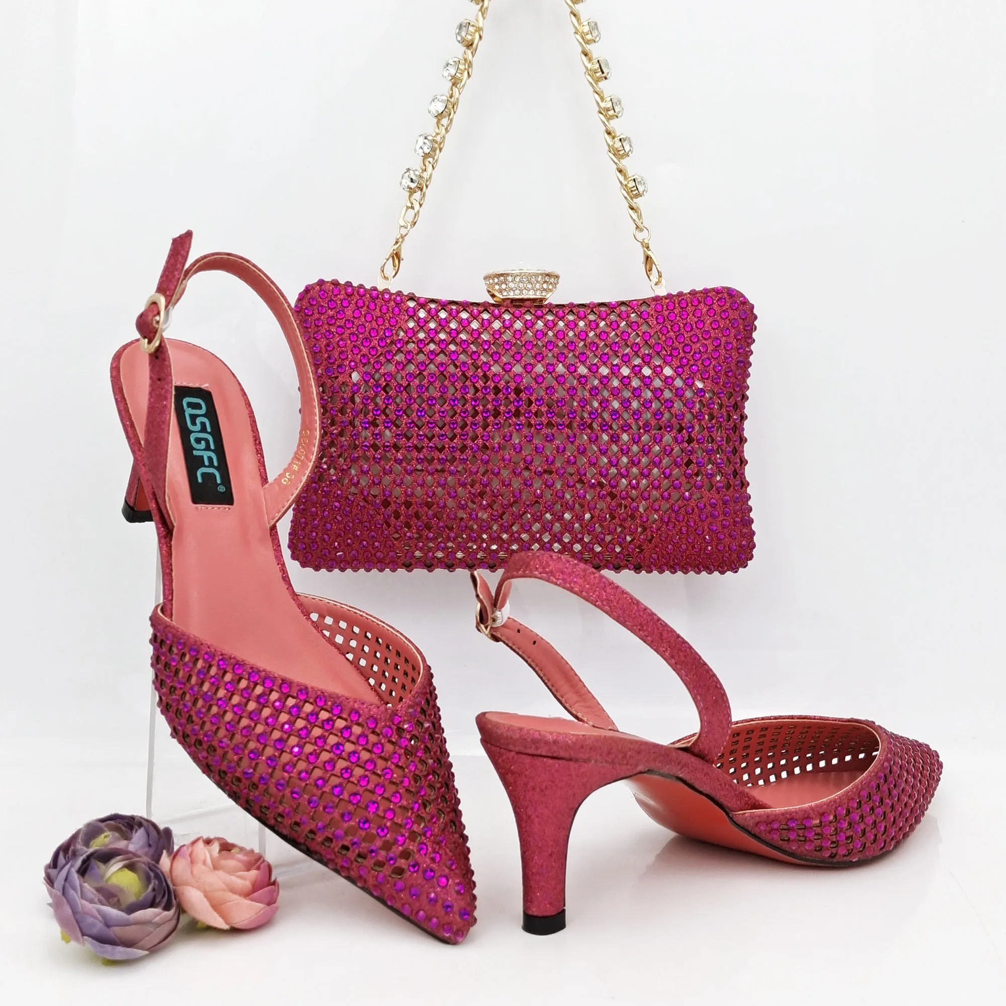 

Doershow Fashion lady nice fuchsia Shoes And Bag Set To Match High Quality Italian Shoes With Matching Bags For Party! HRF1-34