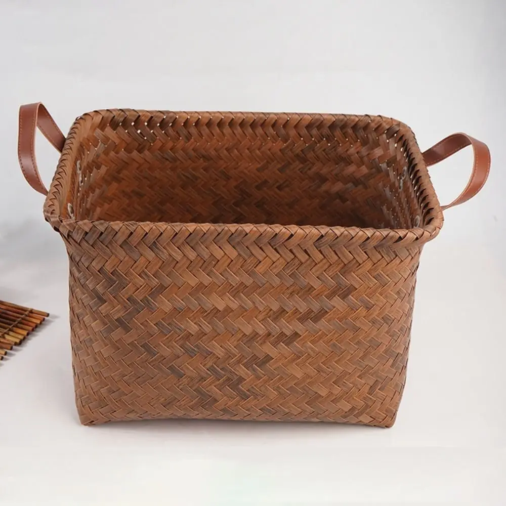 Brown Dirty Clothes Basket New 38cm Imitation Rattan Weaving Picnic Basket Portable Storage Basket Laundry 2