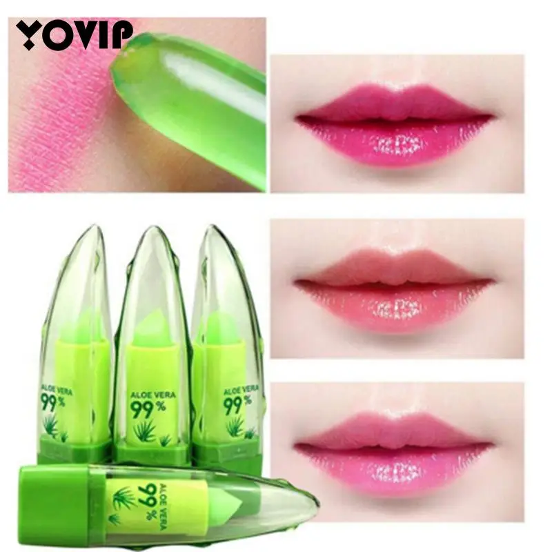 natural aloe vera moisturizing lip balm color changing lipstick lasting nourishing lipsticks lips care korean makeup cosmetics 1PC Moisture Lip Balm Long-Lasting Natural Aloe Vera Lipstick Color Mood Changing Long Lasting Moisturizing Lipstick Anti Aging