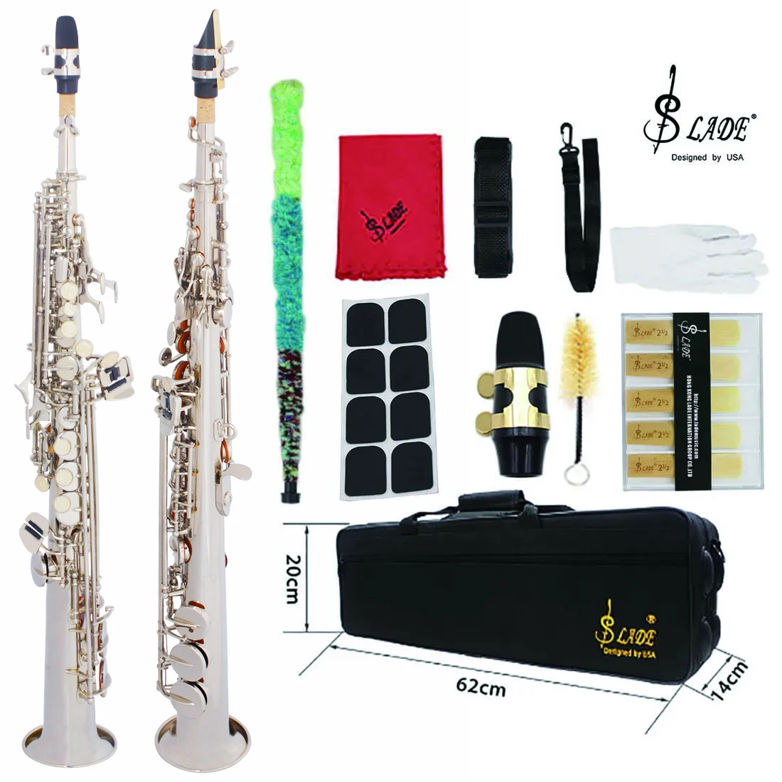 Silver Soprano Saxophone Bb Flat Professional Woodwind Instrument Brass Straight Sax With Case Musical Instrument Accessories