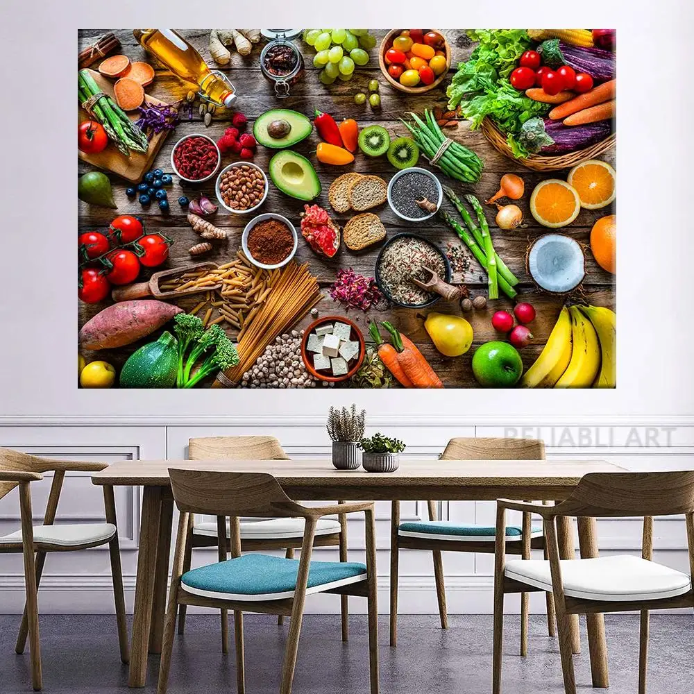 kitchen print set of 2 fruit print vegetable print... Colorful Fruit & Vegetable Canvas Wall Art - Kitchen Decor Posters ...