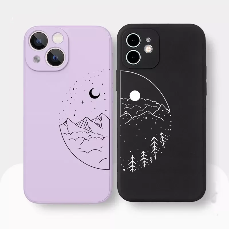 Couple Cartoon Aesth sun moon Silicone Shockproof Phone Case For Samsung Galaxy S10 S20 S21 S22 S23 S24 FE Plus Ultra Note 20