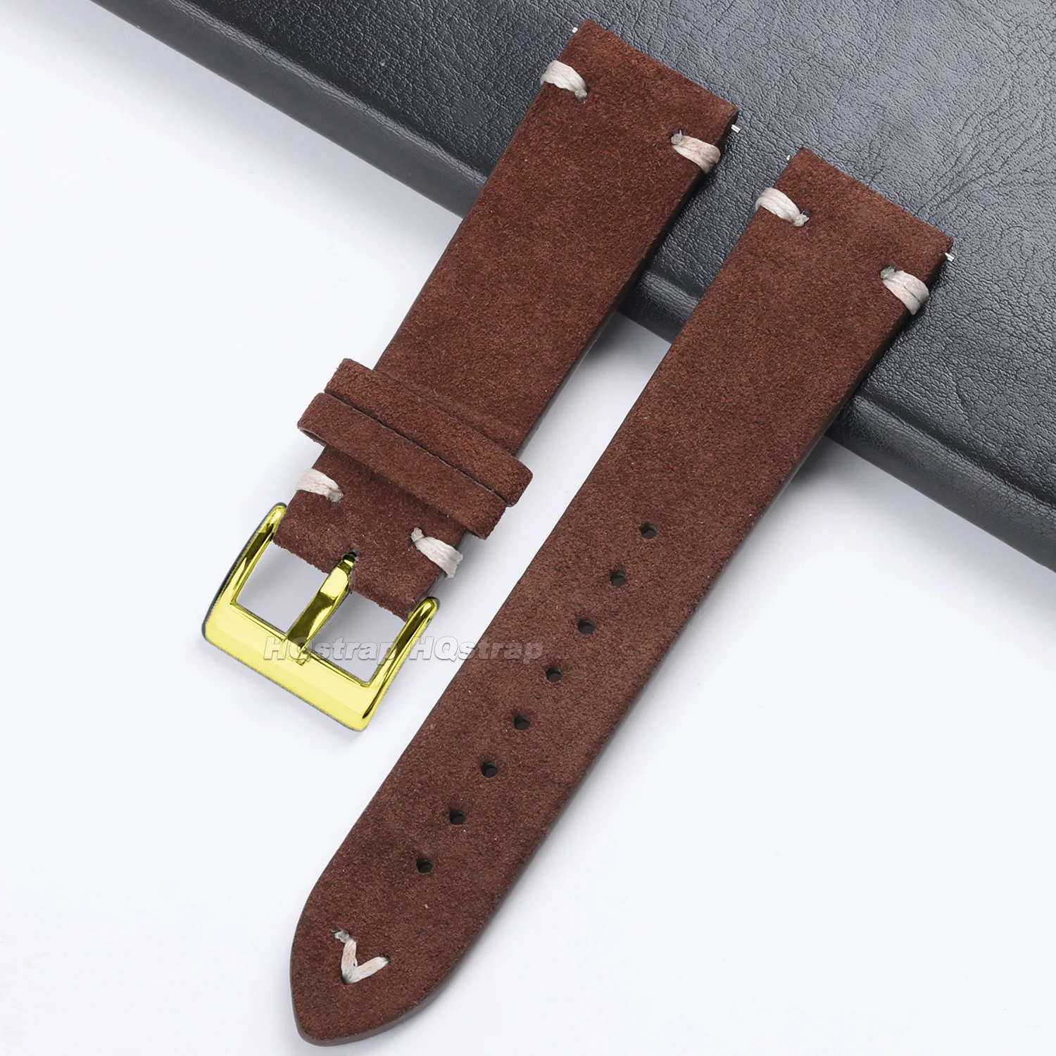Luxurious Gold Buckle Vintage Suede Leather Strap with Quick Release