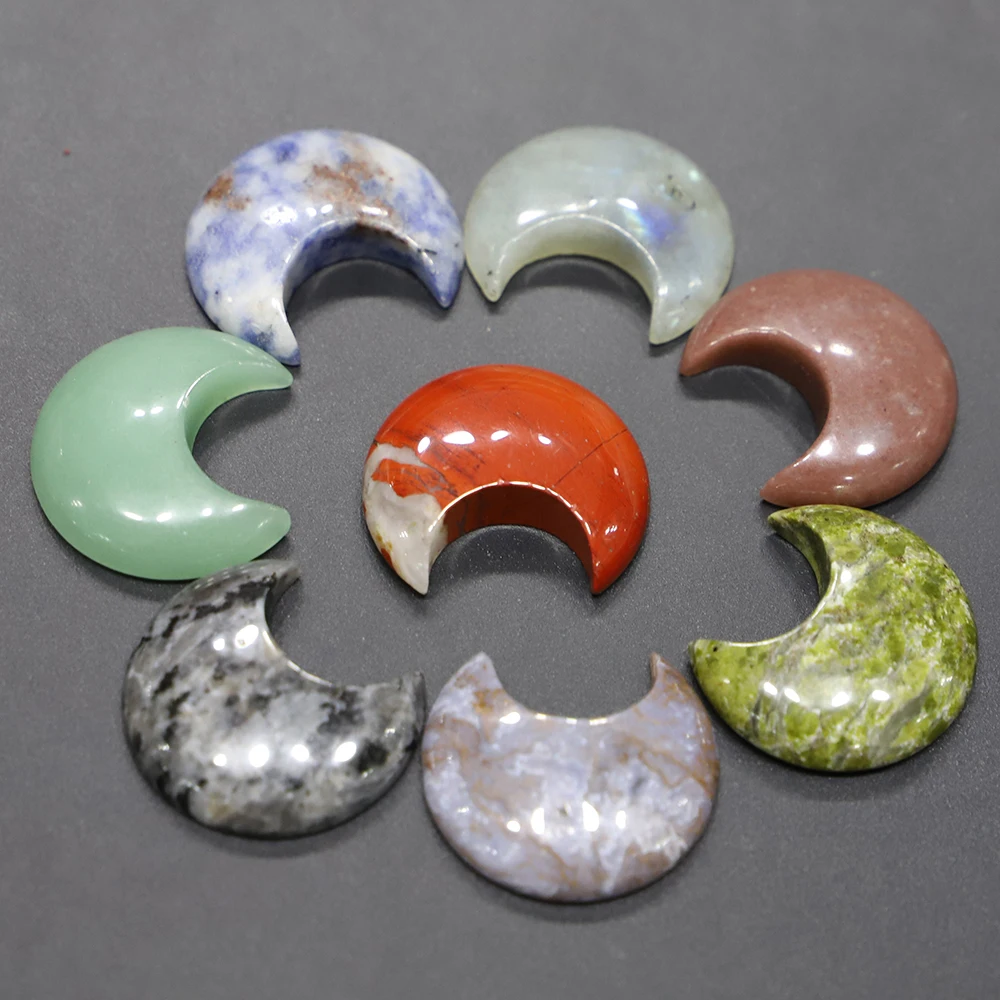 10PCS Natural Stone Crystal Agate Moon Statue Jewelry Making Necklace Pendant Reiki Healing Gemstone Hand Polished Craft Gift