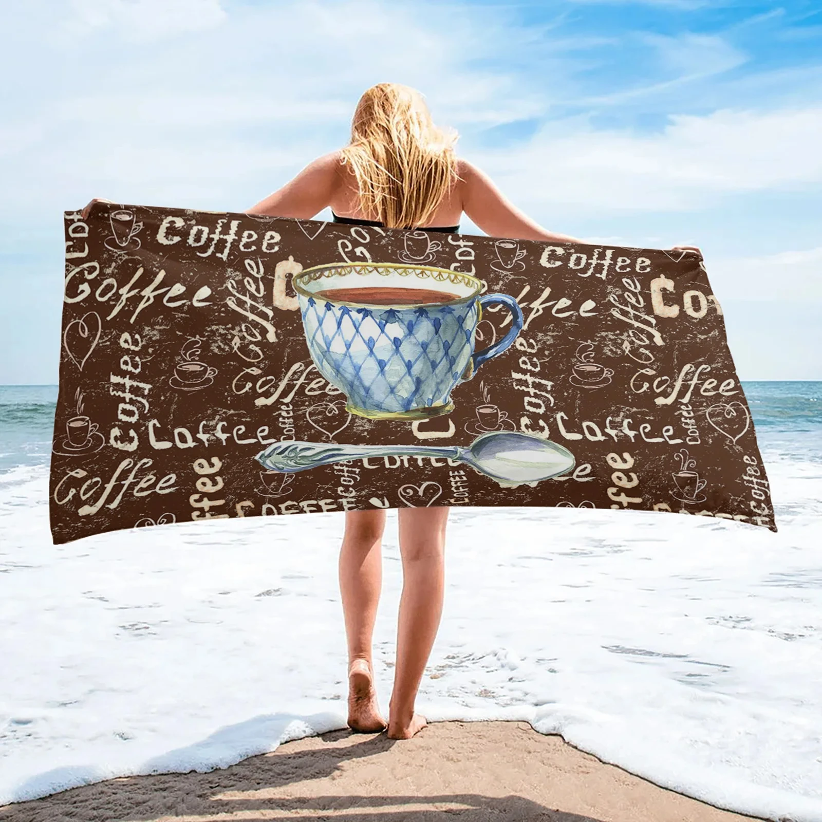 

Vintage Style Coffee Beans Sugar Beach Towel Luxury Quick-dry Microfiber Bathroom Bath Towels Yoga Mat Picnic Blanket Women Men