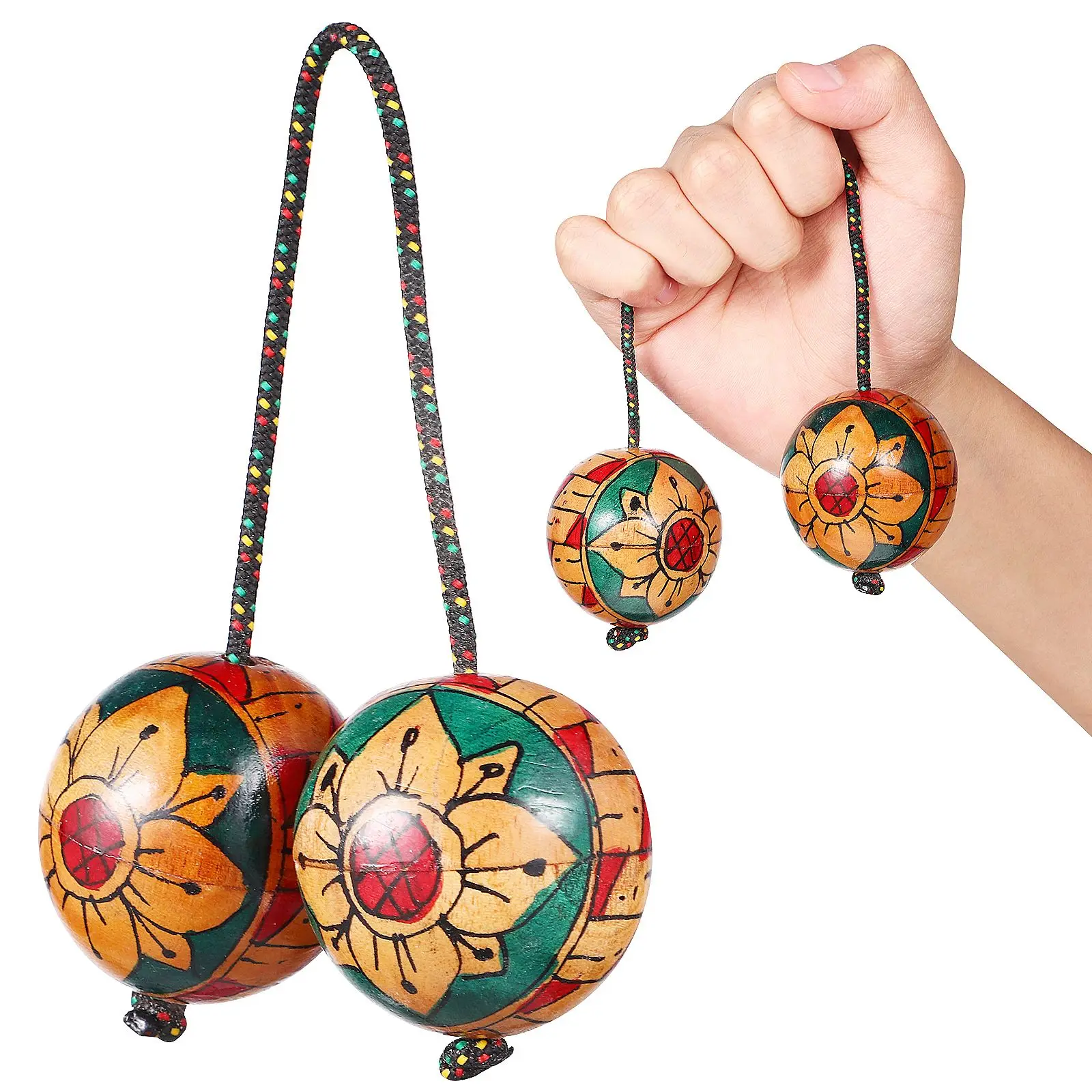Wood Aslatua Shaker Rhythmic Ball Percussion Shaker African Hand Shaking Ball Indonesian Handdrawn Rhythm Sandball