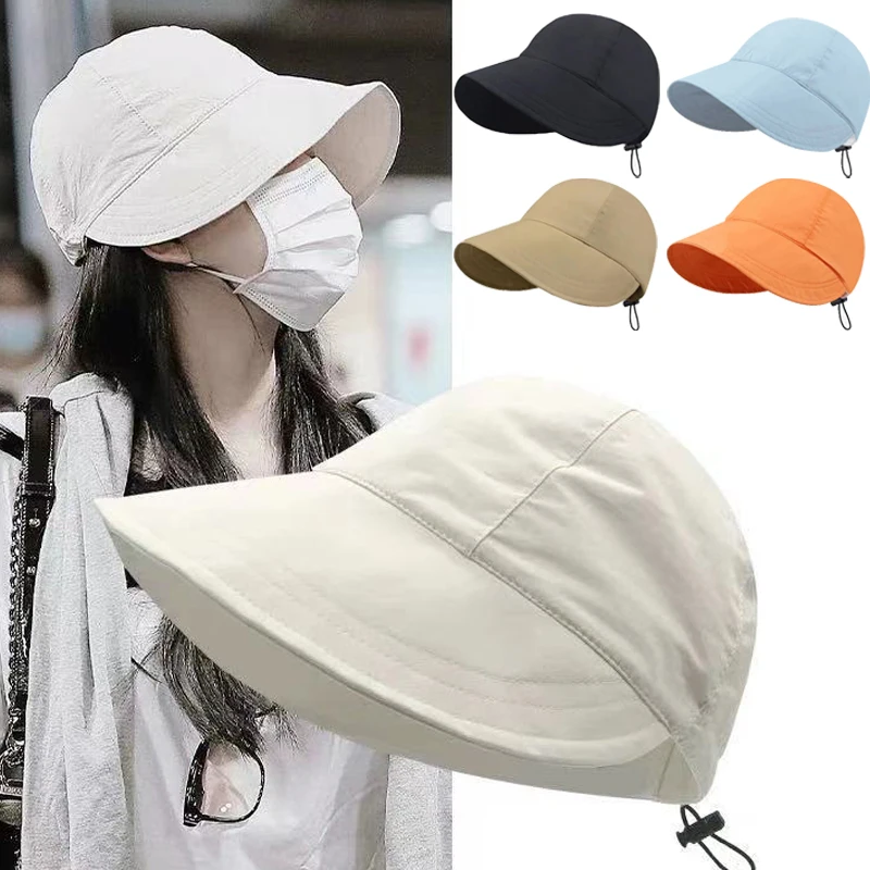 New Visors Adjustable Drawcord Women Fisherman Hat Spring Summer Wide Brim  Duck Tongue Cap Outdoors Beach Fashion Sunshade Hats