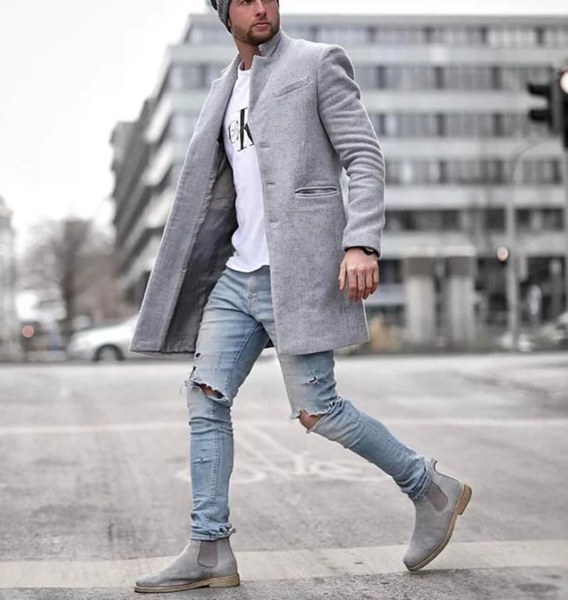 MRMT 2024 Brand New Men\'s Windbreaker Men\'s Coat Trendy Fashion Business Commuting Mid-Length Men\'s Coat Woolen Coat