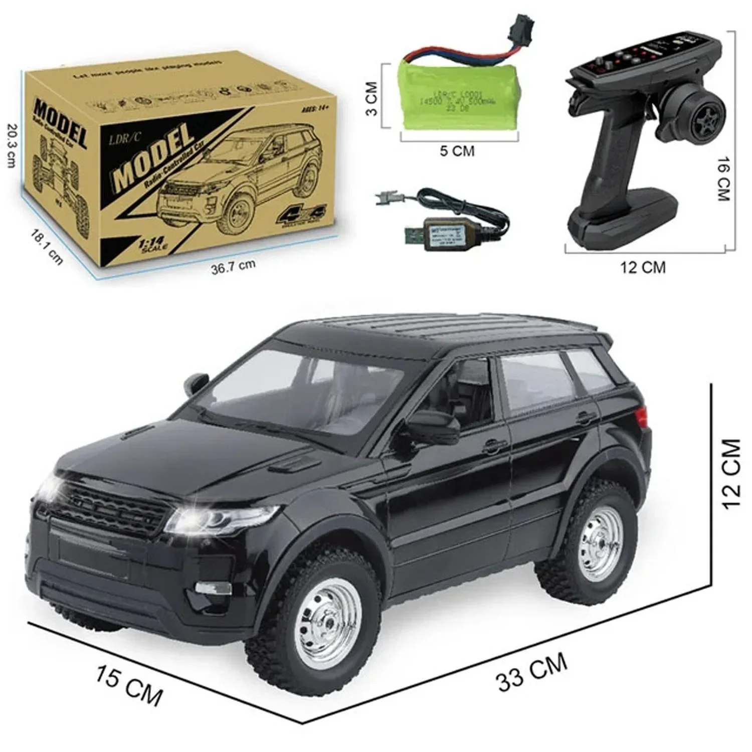 LED 조명 시스템이 장착된 LDRC 1/14 4WD RC 크롤러 자동차, 오프로드 락 크롤러 RTR 원격 제어 트럭 장난감 성인 및 어린이 선물용