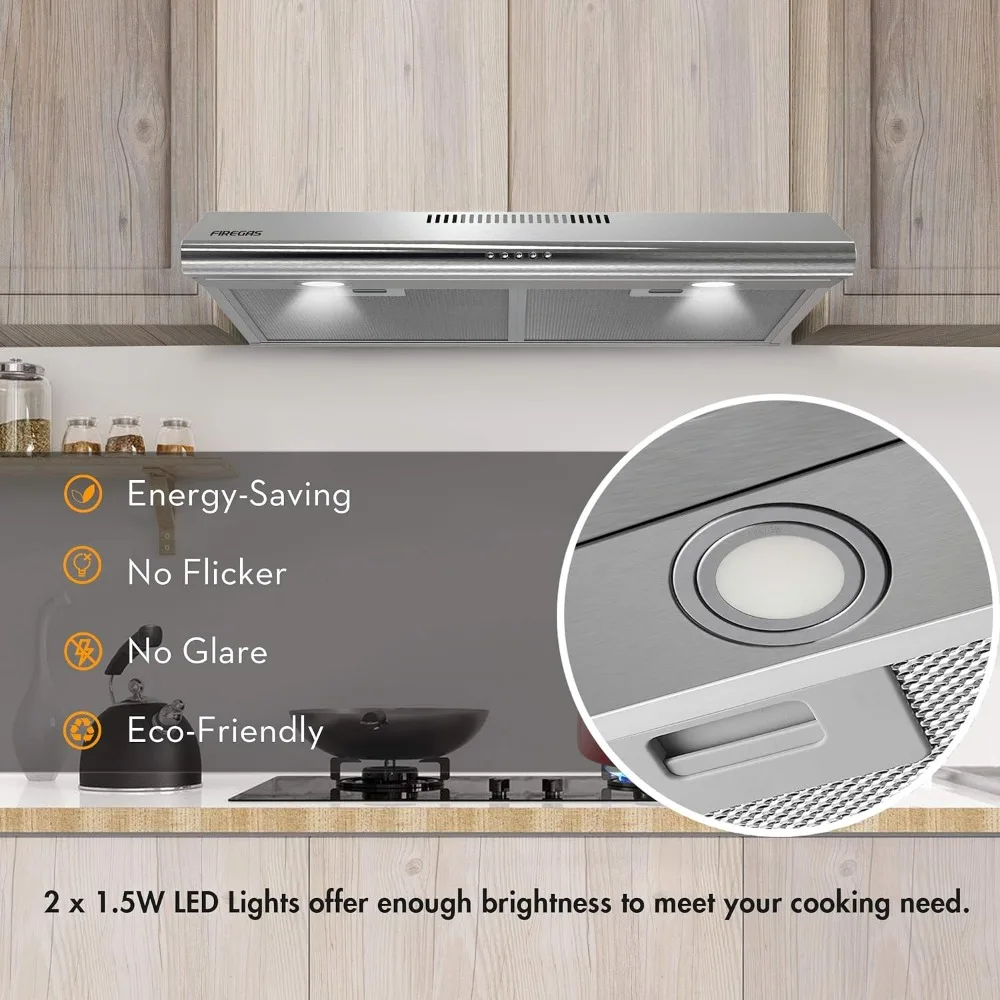 Under Cabinet Range Hood 30 inch with Ducted/Ductless Convertible,Kitchen Hoods Over Stove Vent, LED Light, 3 Speed Exhaust