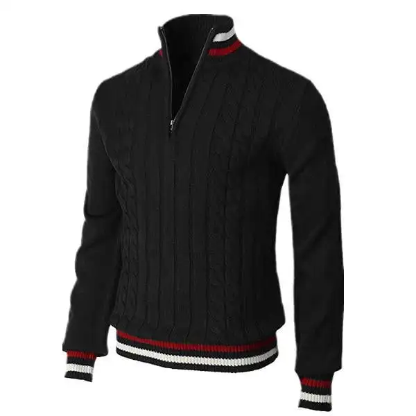 

Men's Casual Slim Pullover Zipper Sweater men-s-top Black