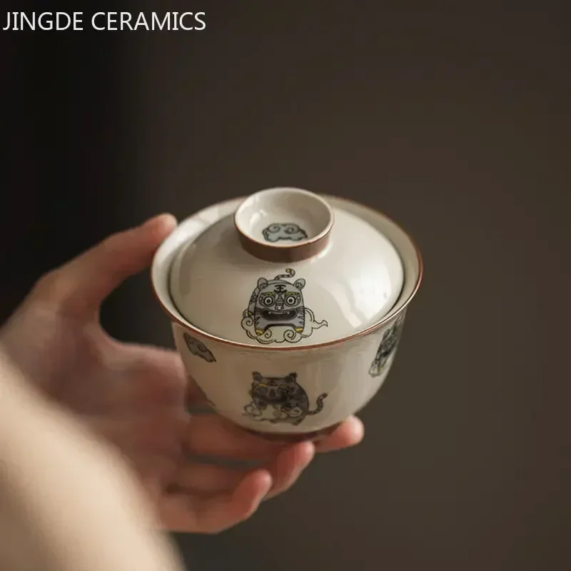 Tea Set 140ml Chinese Style Ceramics Gaiwan Teacup Handmade Tea Infuser