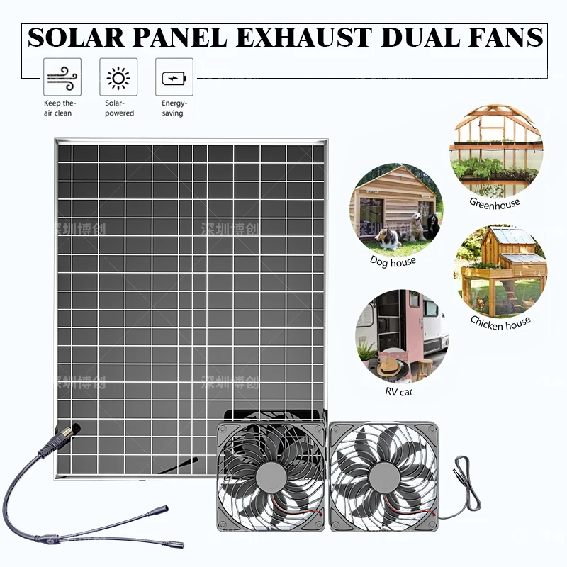 500W Solar Powered 12V Exhaust Fan - Fast Ventilation for Dog House, Chicken Coo