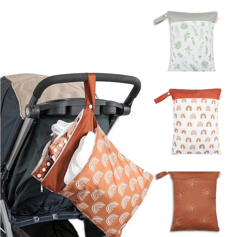 

30*40CM Wet Bag Waterproof Baby Bag Washable Diaper Organizers Baby Stroller Bag Print Reusable Solid Color Travel Nappy Pouch