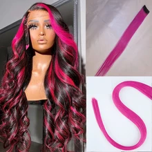 Podkreślić różowy kolor włosy doczepiane Clip in prawdziwe ludzkie włosy klip w naturalne dopinki włosów Clip-on kawałki włosów 12-22 cal tanie tanio BYMC Gładkie i proste VIRGIN HAIR CN (pochodzenie) 2 cale z 1 zaciskiem