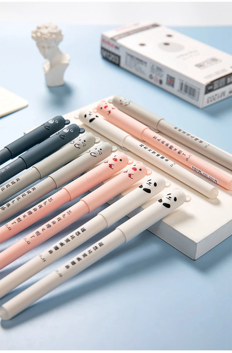 Haile Niedliches Panda-Schwein-löschbares Stift-Set, 0,5 mm, feine Spitze, Gel-Tintenstifte, Nachfüllungen, Stangen, Unterlage, waschbarer Griff, Schule, Büro, Schreibwaren – Detail 1