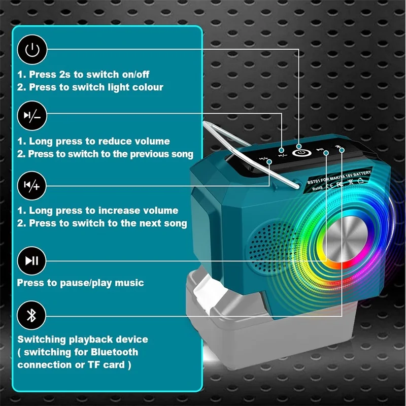Bluetooth Speaker Cordless Loudspeaker Stereo For Makita 18V
