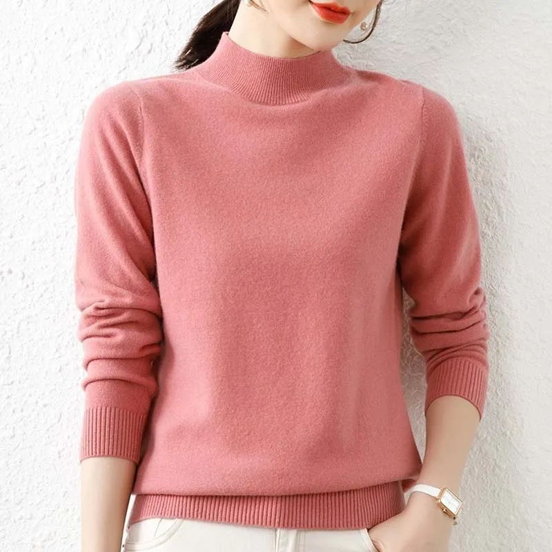 

Женский трикотажный свитер с длинным рукавом, элегантный пуловер с воротником средней длины, модная теплая Женская одежда, осень-зима 29070
