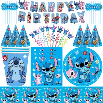 Stitch Birthday Party Decorations Tableware Cups Plates Tablecloth for Kids Foil Balloon Backdrop Lilo and Stitch Party Favors