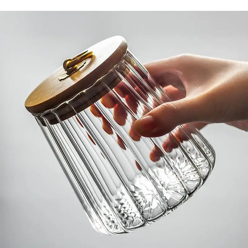 

Glass Tea jar Heyang Petal Pu'er Tea Canned Coffee beans Caddy Bamboo Lid Household organizer Portable Small Sealed Storage Jars