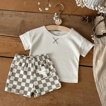 2-Piece Children's Summer Korean-Style Solid Color Short Sleeve Shorts Set for Baby Boys Girls Casual Comfortable 0-3Y 1