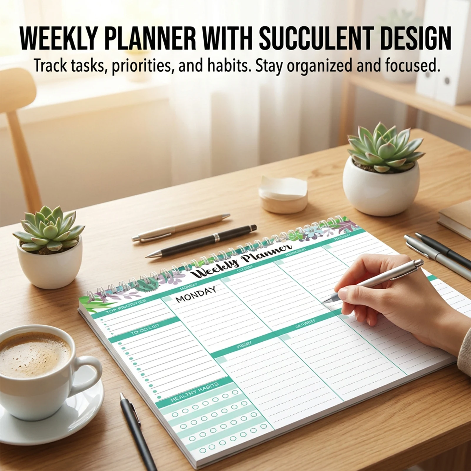 Agenda giornaliera con rilegatura a doppia spirale, agenda settimanale e lista delle cose da fare per l'organizzazione di ufficio, studio e casa - immagine 5