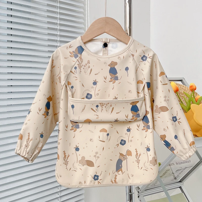 Cute Baby Bibs Toddler Baberos Bavoir Waterproof Long Sleeve Apron Cartoon Animals Children Feeding Smock Bib Baby Stuff 0-5Y baby bib feeding bib cotton bib set cotton bib