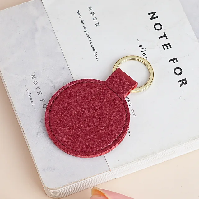 Custom Circle Key Chain Holder Laser Engrave Logo Round PU Leather Keychain Personalize Name Room Number Car Keyring Bag Pendant 2