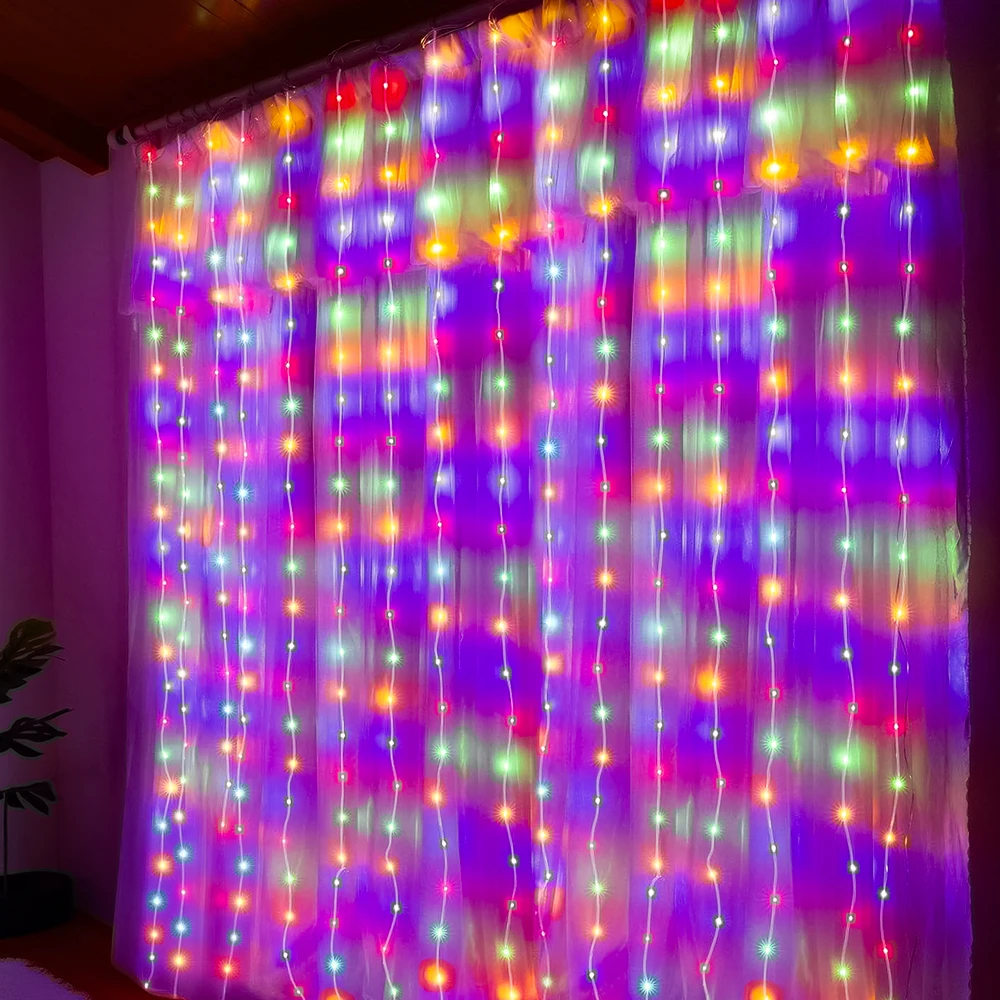 Curtain String Light for Indoor/Outdoor - Remote, 8 Modes & USB Plug in, LED Curtain Fairy Lights for Christmas Party Yard Decor