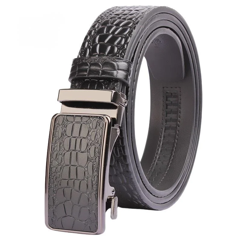 Nový pánsky kožený biznis bezzubý automatický opasok s krokodílím vzorom, kožené nohavice na hlavu s vysokým pásom_voghion.com