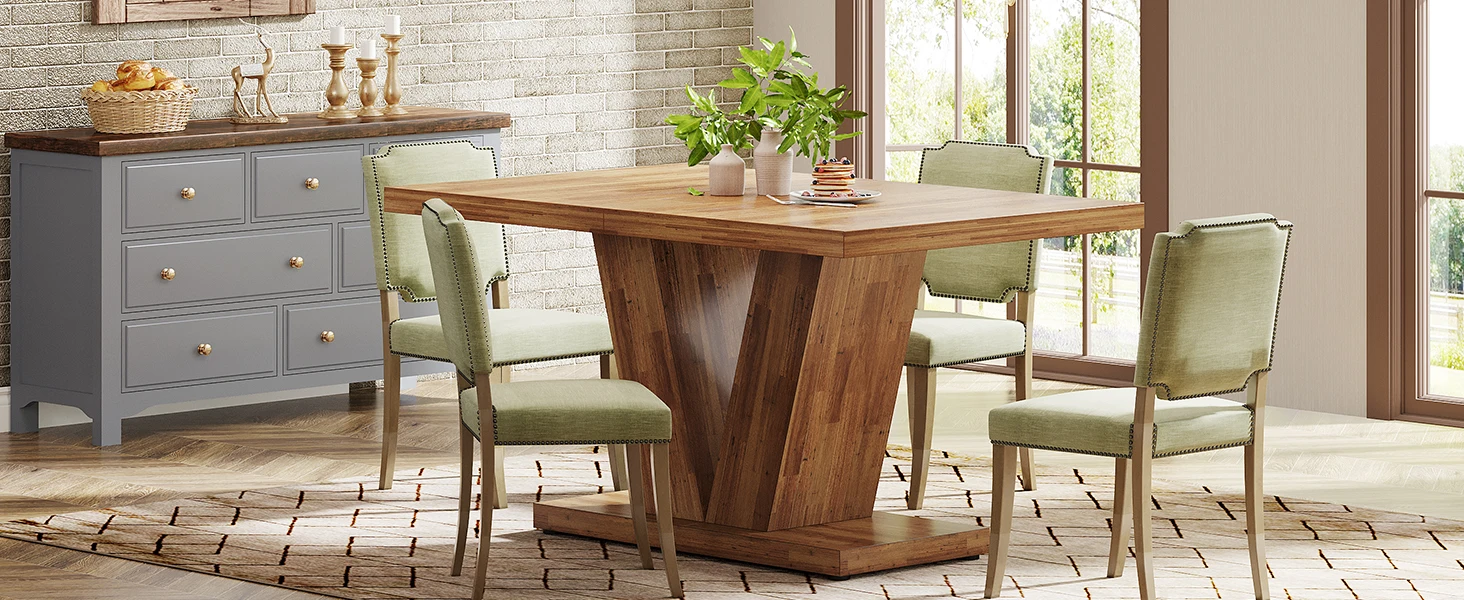  Rustic Small Kitchen Dining Table for 4, White Rectangle Dinner Table for Home 