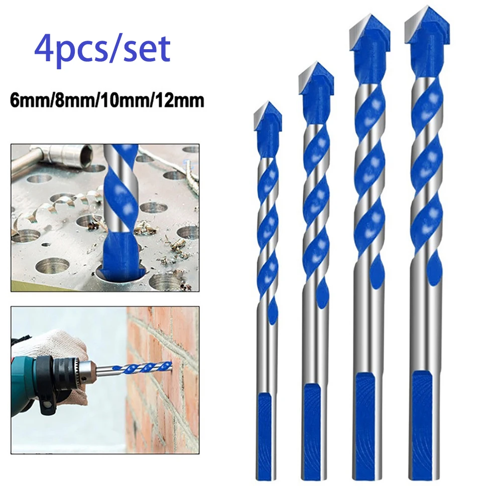 

4PCS Multipurpose Tile Triangle Drill Bit Set Carbide Tip For Wood Metal Masonry Drilling Tool Accessories And Parts