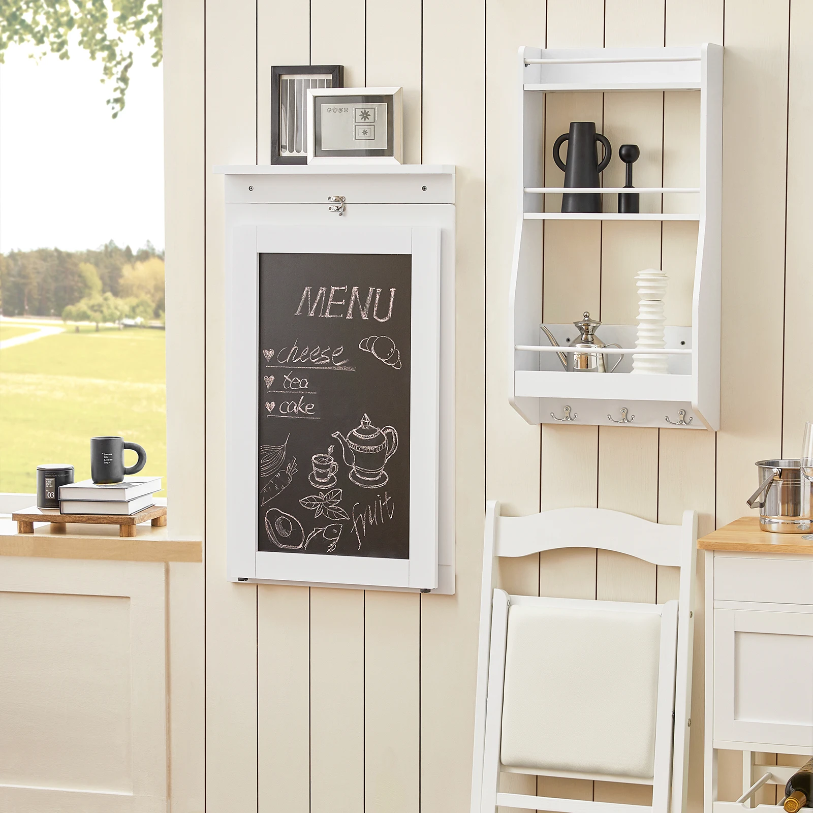 SoBuy FWT20-W Tavolo da parete Tavolo pieghevole Tavolo da pranzo Tavolo da cucina Memoboard BHT: 50x76x75 cm 4