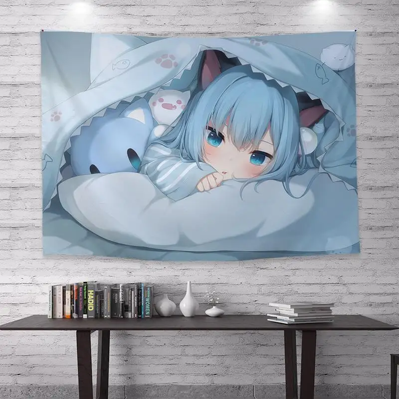 Cartoon Anime Background Cloth Fashion Wall Cloth Cat Ears Girl Wall Tapestry Student Dormitory Home Decoration Bohemia tapestry decor,anime wall decor,wall flag decor