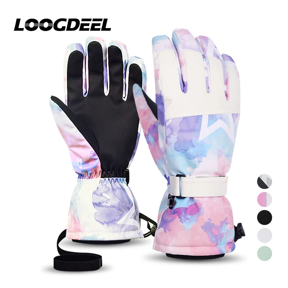 LOOGDEEL Ski Gloves Warm Winter Snowmobile Snow Snowboard Thermal Gloves Waterproof Touchscreen Function Windproof Plush Mittens