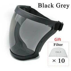 Enhanced Transparent Full Face Protection Shield with Anti - Fog and Anti - Splash Features (Black grey 10Filter)