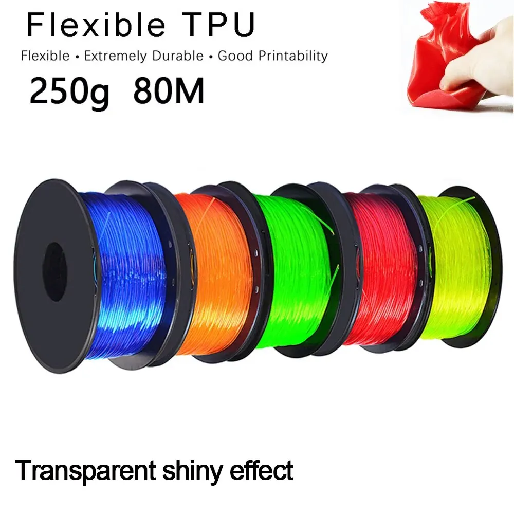 EasyThreed 3D 인쇄 유연한 필라멘트 TPU, 투명 효과, 직경 1.75mm 그물 무게추, 250g 길이 80M, 부드러운 소재