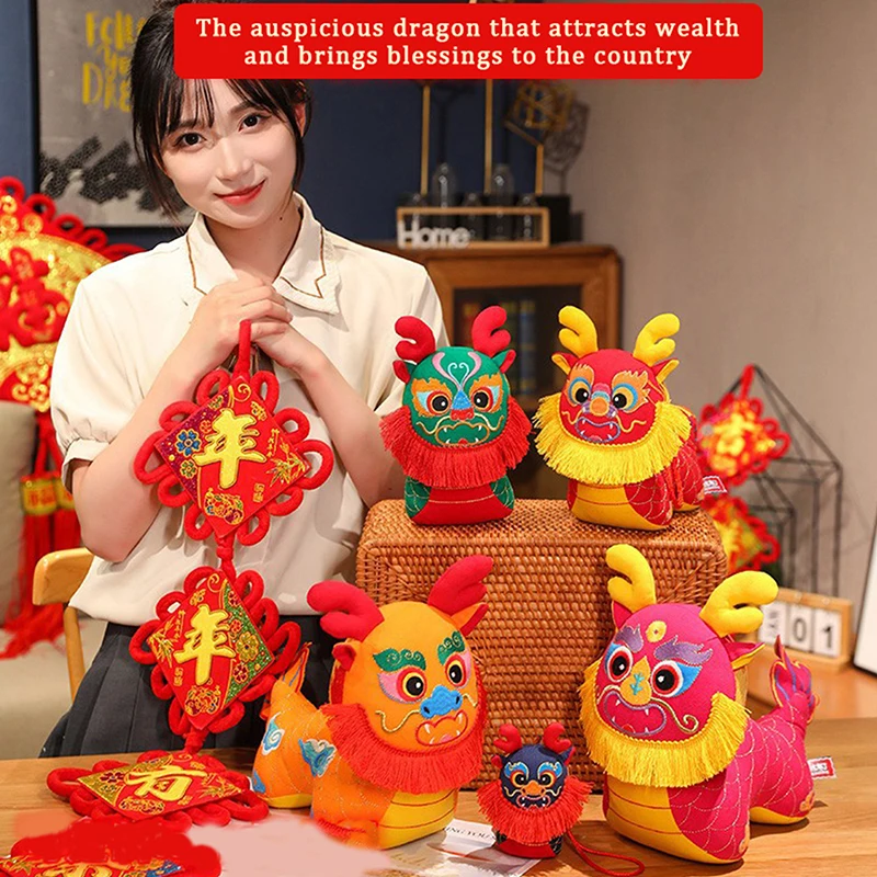 

New Year Chinese Drama Style Zodiac Mascot Dragon Plush Toys Soft Stuffed Animal Lucky Dragon Plushie Doll